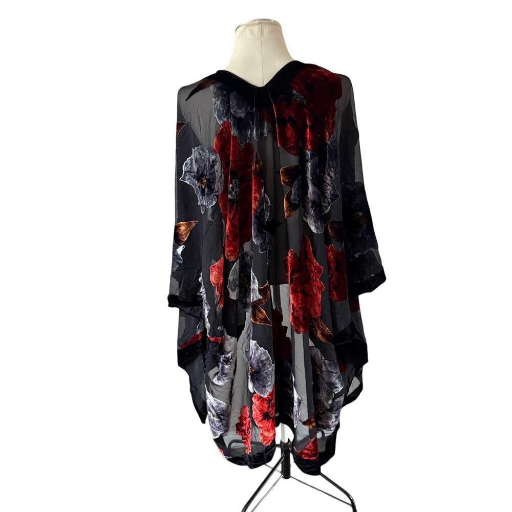 NWOT Black Floral Burnout Velvet Kimono Whimsygoth Witchy Fairycore Sheer